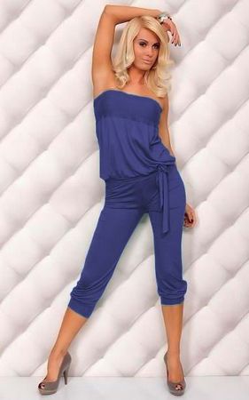F4052-9    Sexy Strapless Jumpsuit Womens Casual Jumper 3-4 Pants Romper